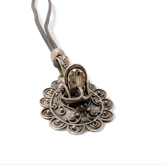 CITRINE Silver Pendant Necklace Leather Long Black Cord - Picture 5 of 12